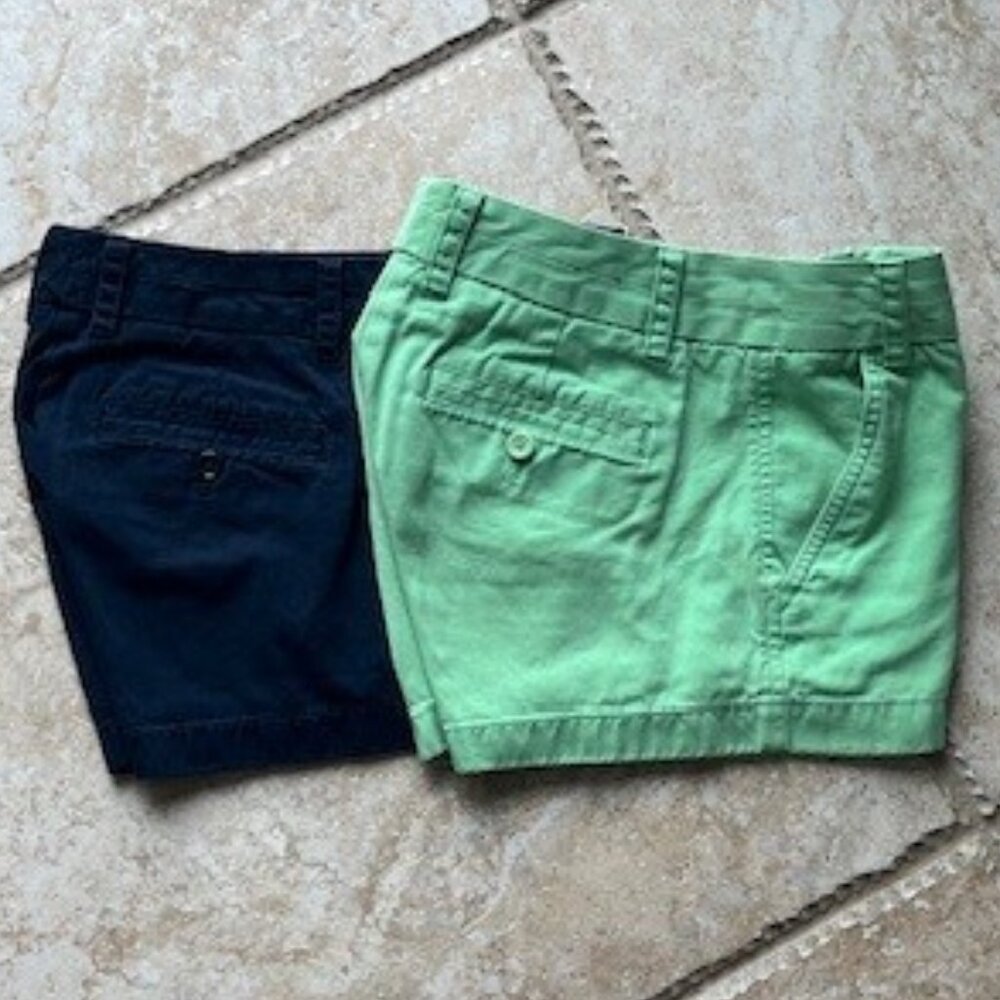 Great Condition - 2 Pairs -  J.Crew Chino Cotton Shorts (Blue & Green), size 00